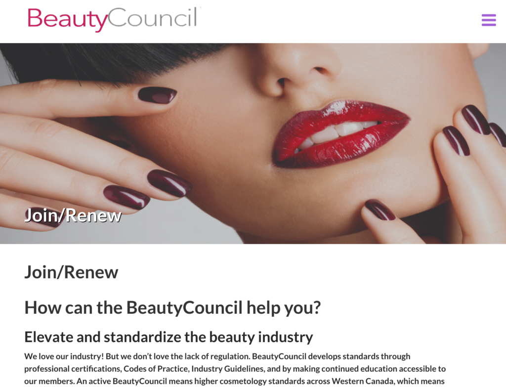 BeautyCouncil Join/Renew Membership webpage